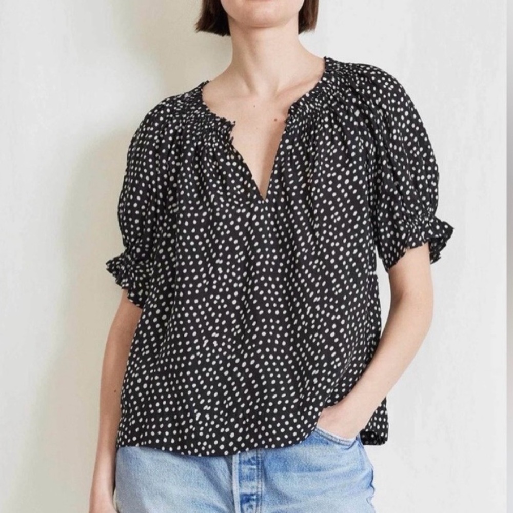 Apiece Apart Las Cases Black and White Dotted puff sleeve Blouse